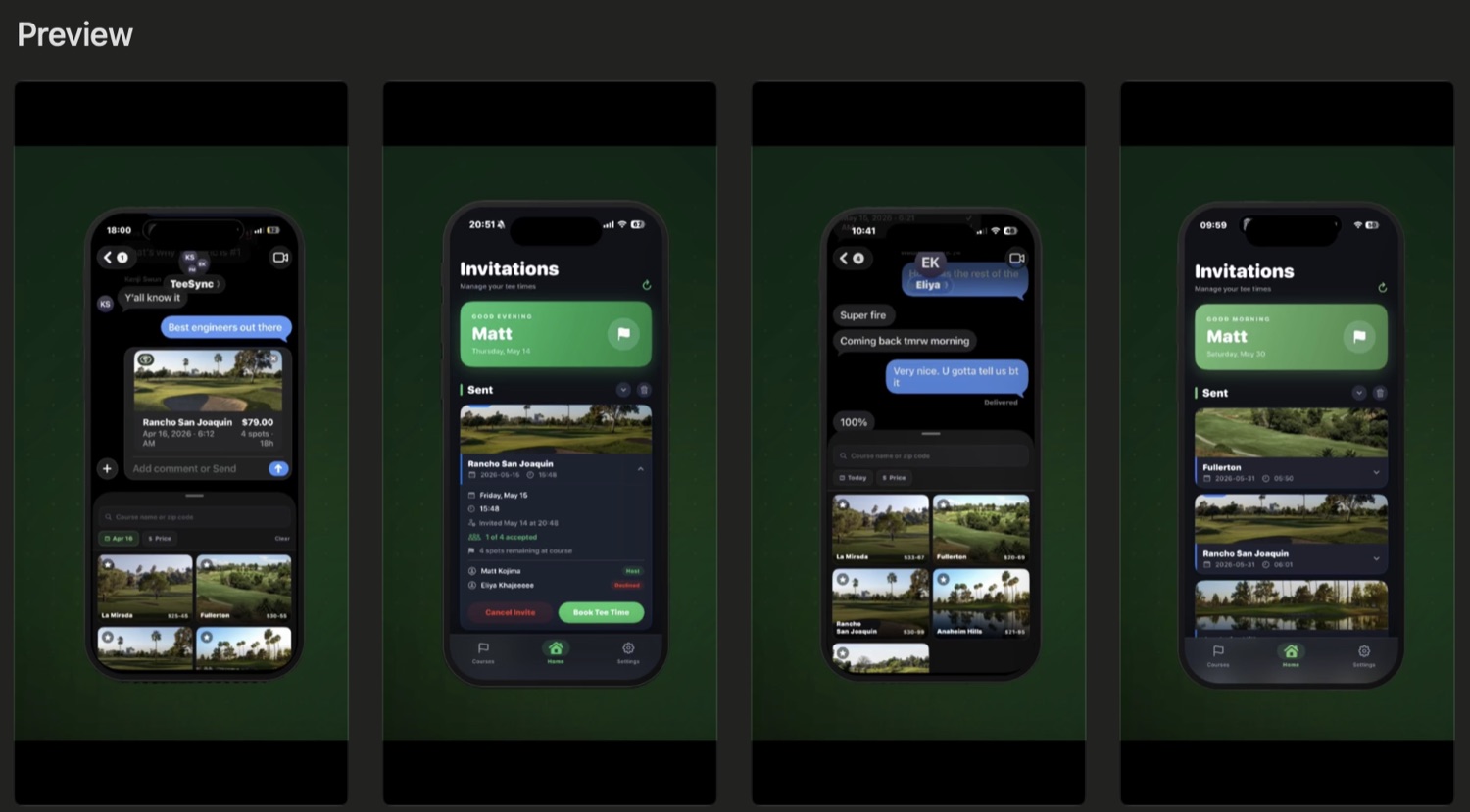 TeeSync iOS app screens